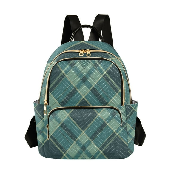 Green Grid Stripe Travel Laptop Backpack Casual Daypack Lightweight Bookbag Compartment for Business