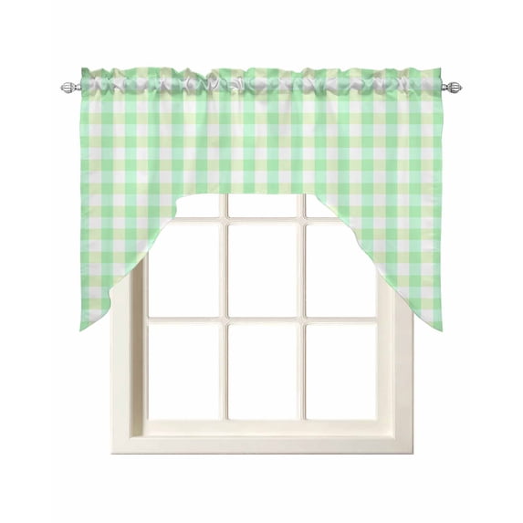 Green Grid Swag Valances for Windows, Small Curtains Drapes, Checkered Plaid Gingham Lattice Trellis Print Kitchen Window Curtains Over Sink Window Treatment Valance for Bedroom/Bathroom 56"x36"