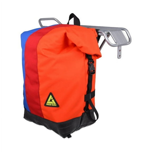 Green Guru Low Roller Backpack Pannier - Upcycled Bike Bag, Roll-Top, Converts to Backpack, Fits Most Racks, Weather-Resistant, USA-Made