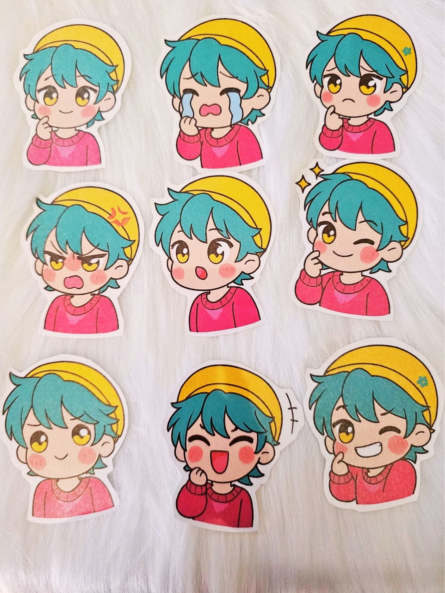 Green Hair Boy Character Sticker Expression for Crafts and Journaling ...