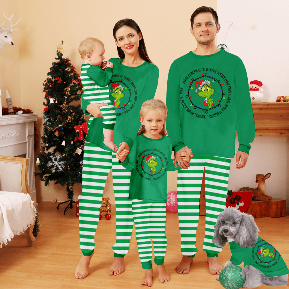 Green Hair Monster Christmas Family Pajamas Set for Family Family