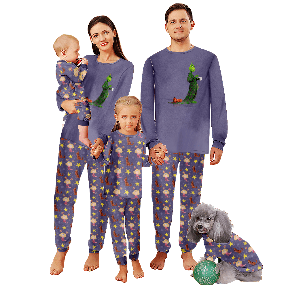 Green Hair Monster Family Pajamas Set for Family Sleepwear Set for