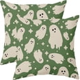 thumbnail image 1 of Green Halloween Pillow Covers 16x16 Set of 2 Cute Cream Ghost Printed Rustic Style Outdoor Decorative Throw Pillows Country Farmhouse Pillowcases Cushion Case Holiday Decor for Sofa Couch Bed, 1 of 6