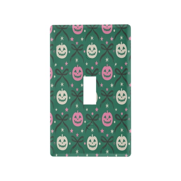 Green Halloween Pumpkin Bow Pattern Decorative Wall Plate, Flame Retardant PC Plastic Light Switch & Outlet Cover with Mounting Screws Fits Toggle Switch