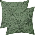 thumbnail image 1 of Green Halloween Spiderweb Pillow Covers 18x18 Set of 2 Black Web Outdoor Decorative Throw Pillows Halloween Scary Themed Farmhouse Pillowcases Linen Cushion Case Decor for Home Sofa Couch Bed, 1 of 6