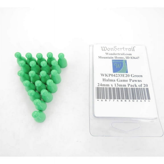 Green Halma Game Pawns 24mm x 13mm (15/16in x 1/2in) Pack of 20 Wondertrail