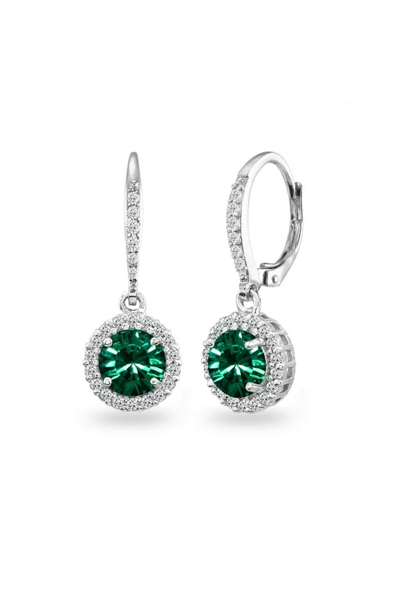 Green Halo Dangle Earrings Made w/ Swarovski Crystals in 925 Silver