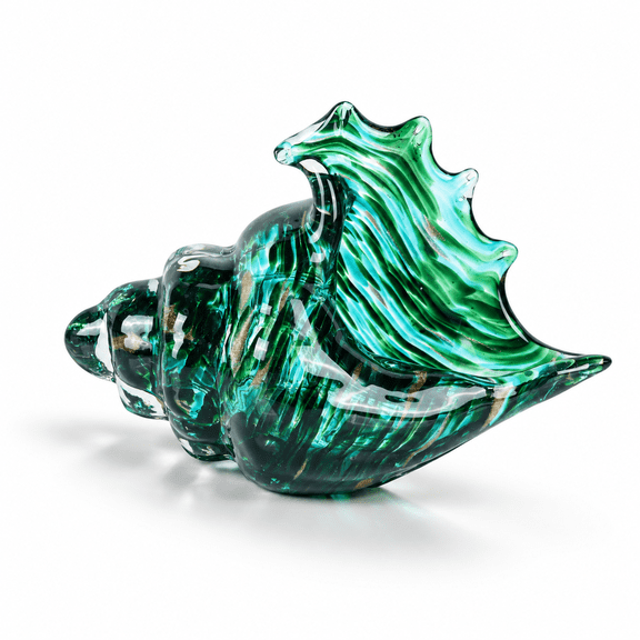 Green Hand Blown Glass Conch Shell Sculpture Decorative Figurine