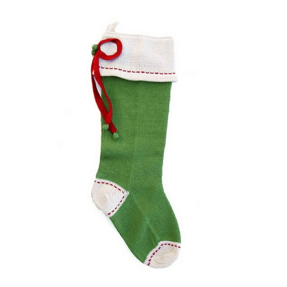 Green Hand-Knitted Christmas Stocking with Red Bow