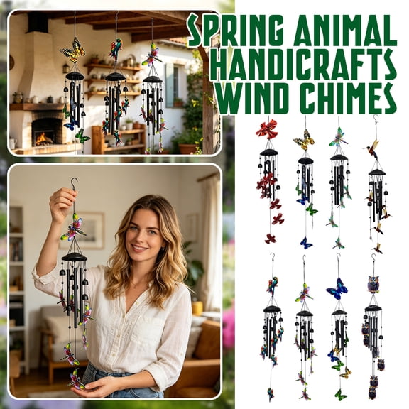 Green Hand Painted Metal Dragonfly Wind Chime Hanging Ornament for Indoor Outdoor Garden Patio Wall Window Decoration Lightweight Sturdy Home Decor
