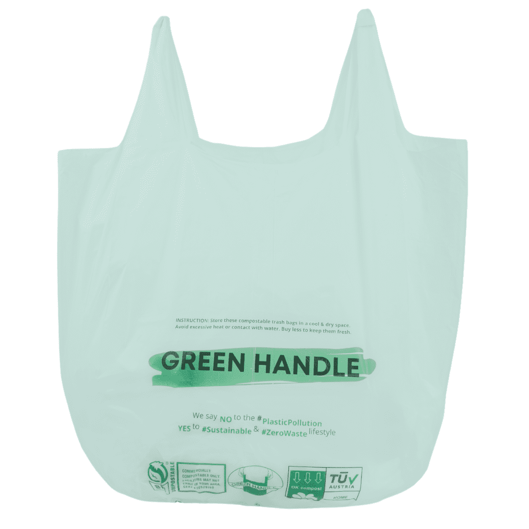 Green Handle US BPI certified 35 Gallon 1.00 Mil = 25 mic Compostable Handle Tie Kitchen