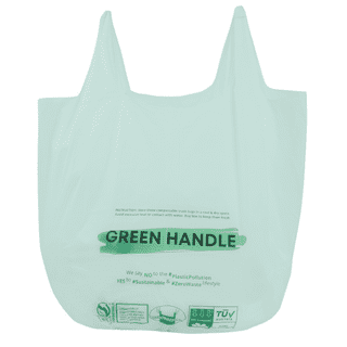 SUPERBIO 1.6 Gallon Compostable Handle Tie Garbage Bags, Small Trash Bags  With Handles for Countertop Bin US BPI & Europe OK Compost Certified  (Green