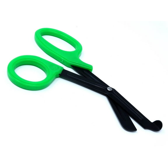 Green Handle with Fluoride Coated Black Blades Trauma Shears 7.25"