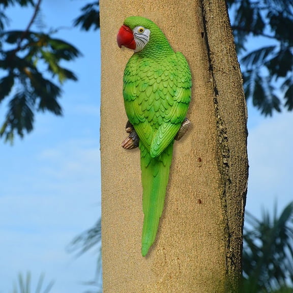 Green Hanging Parrot Statue In Courtyard Garden Tree Interior Home Decoration
