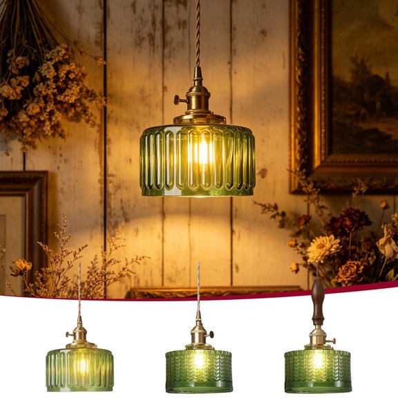 Green Hanging Pendant Light, Classic Vintage Ceiling Lamp, Premium Industrial Lighting, Exquisite Dining Room Decor Light, Adjustable Home Fixture for Kitchen Cafe Indoor Renovation Decor