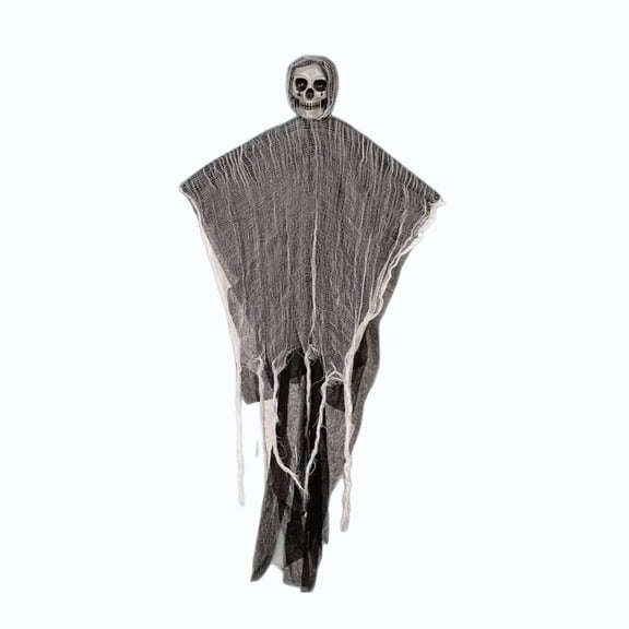 Green Hanging Skull Ghost Ornament With Two Mode Led Tattered Gauze Body For Yard Porch Tree Home Party Decor