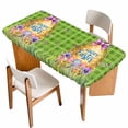 thumbnail image 1 of Green Happy Easter Table Cloths for 4 Foot Rectangle Tables, Spring Easter Eggs Floral Plaid Patio Waterproof Elastic Fitted Tablecloths, Washable Rectangular Table Cover for Camping, 1 of 8