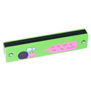 Green Harmonica Musical Instrument Wooden Printing Double Rows 16 Holes For Kids Children Music Lover Green Snail Design Plastic 5.1X1.1In