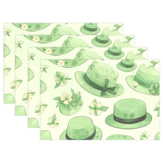 Green Hats Flowers 12×18 inch Placemats Heat Resistant Washable Foldable Rectangular Placemats Set Decoration Indoor Outdoor for Kitchen Dining Table 4PCs