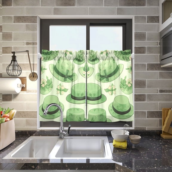 Green Hats Flowers Kitchen Curtains Half Tier Curtain 2 Rod Pockets Bathroom Bedroom Cupborad Living Room 27"x24"