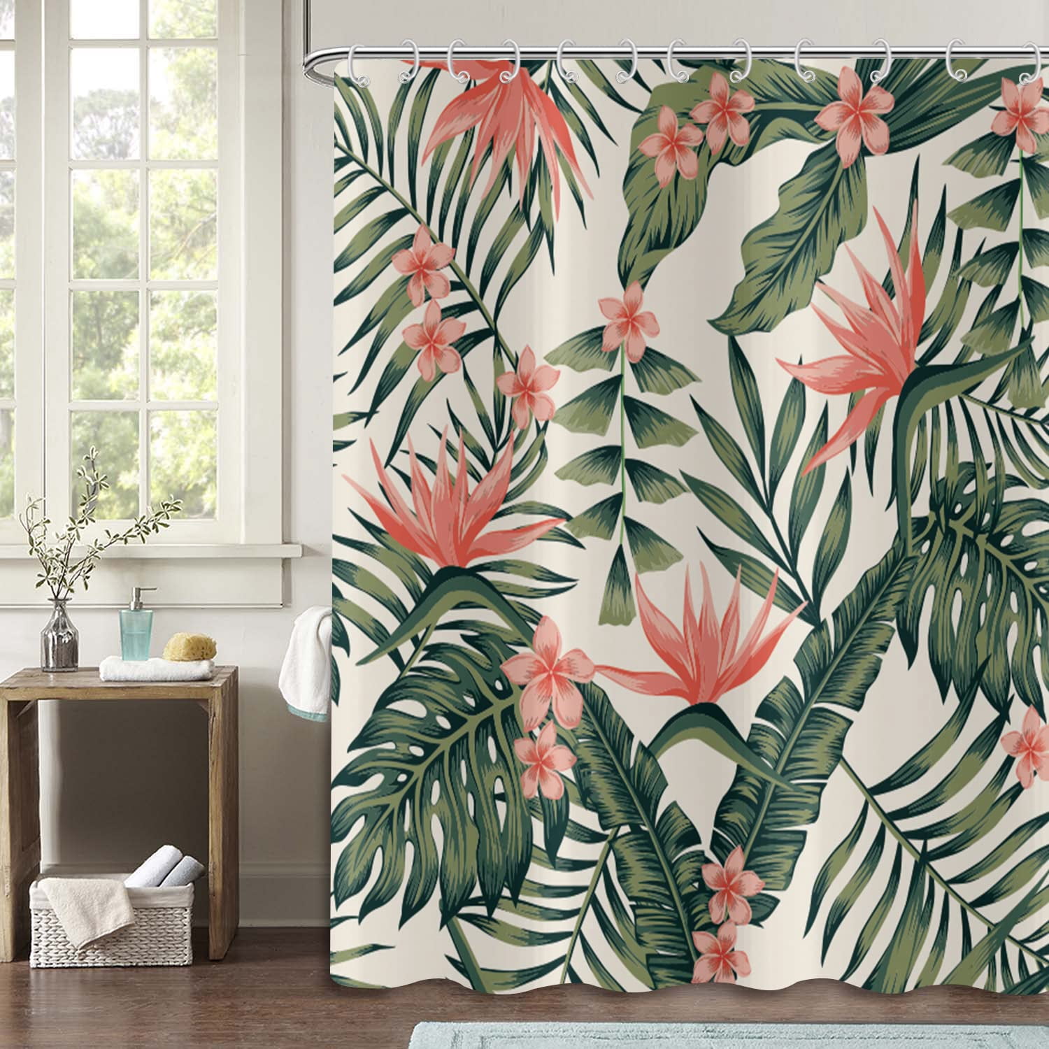 Green Hawaii Tropical Shower Curtain Green Gold Tropical Leaves Plant