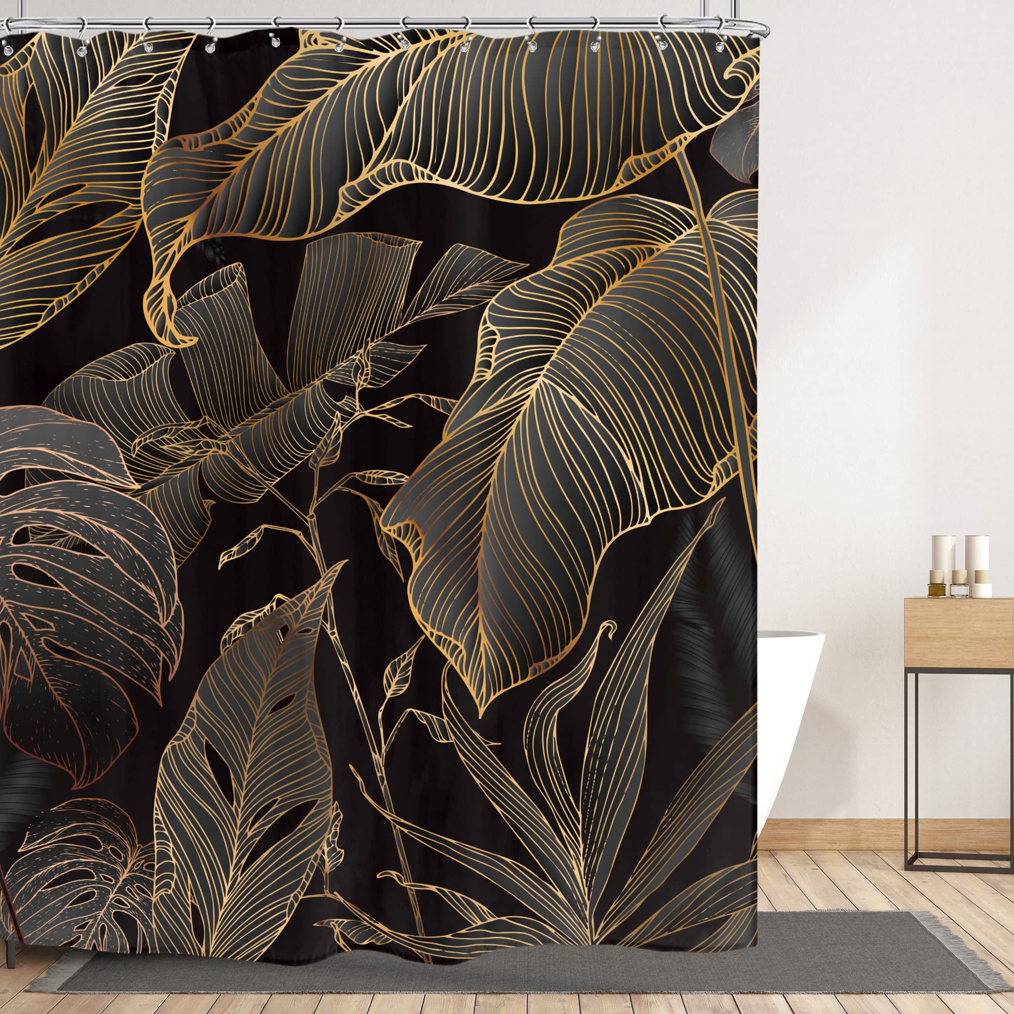 Green Hawaii Tropical Shower Curtain Green Gold Tropical Leaves Plant