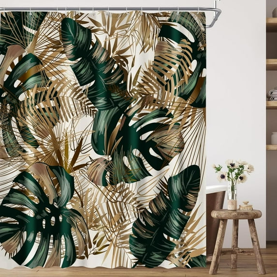 Green Hawaii Tropical Shower Curtain Tropical Leaves Plant Shower Fabric Shower Curtains for Bathroom Botanical Jungle Shower Curtain Set with 12 Hocks, 72x72 inch