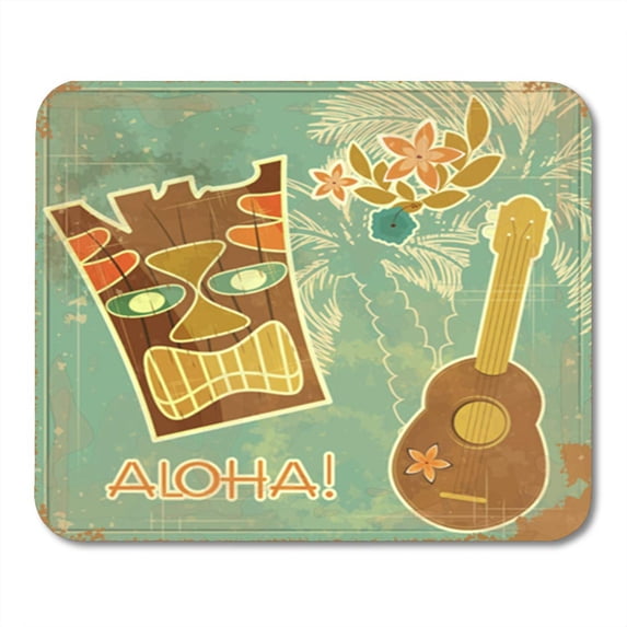 Green Hawaii Vintage Hawaiian to Beach Party Brown Tiki Mousepad Mouse Pad Mouse Mat 9x10 inch
