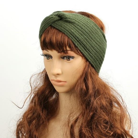 Green Headband for Women Cross Casual Solid Outdoor Splice Crochet Knit Holey Headband
