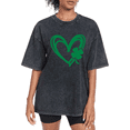 thumbnail image 1 of Green Heart Clover Print Tshirt St Patrick’s Day Graphic Tees Casual Shirts Relaxed Fit Vintage Washed Dark Gray Summer Daily Outfits Tops S-2XL, 1 of 5