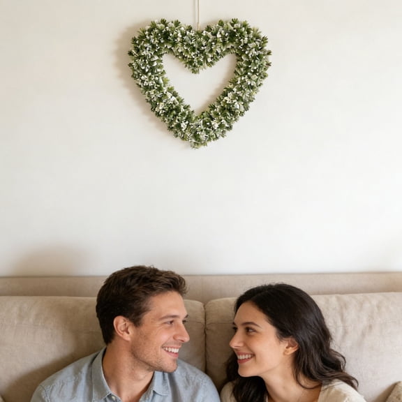 Green Heart Garland Valentine Wreaths for Front Door Hanging Hearts Door Wreath for Valentines Day Decorations Faux Rustic Boxwood Wreath Valentines Day Wreath Garland for Window Home 15''x15'' B