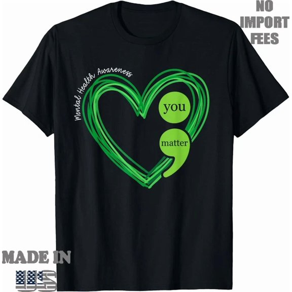 Green Heart Motivational Men.Tal Health Awareness T-Shirt