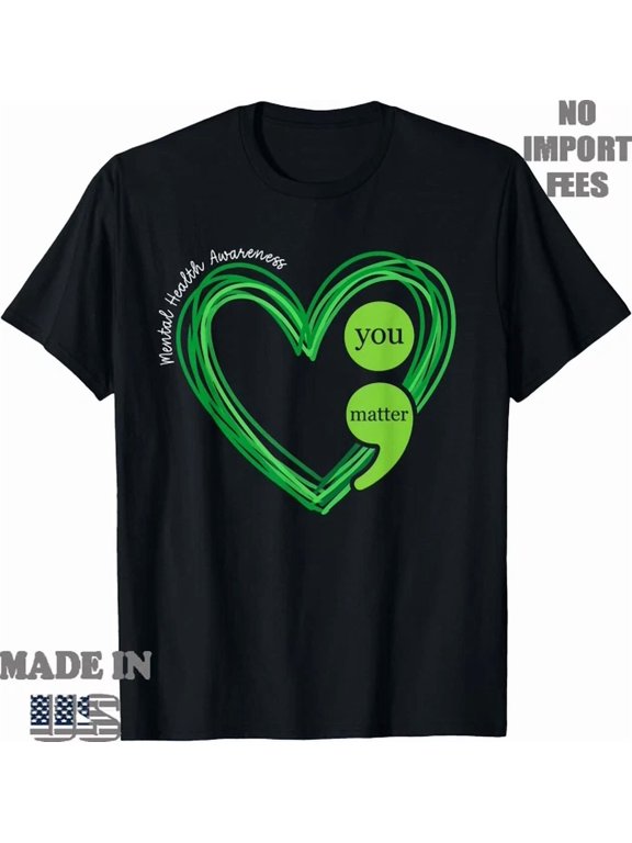 Green Heart Motivational Men.Tal Health Awareness T-Shirt
