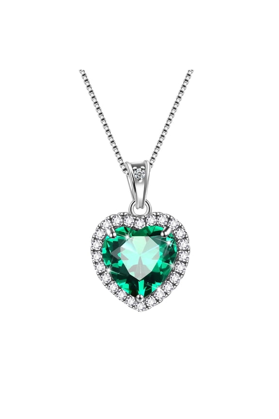 Green Heart Necklace for Women, May Birthstone Necklace Emerald Crystal 925 Sterling Silver Necklaces Jewelry Birthday Mother's Day Gifts Hipunk
