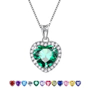 Green Heart Necklace for Women, May Birthstone Necklace Emerald Crystal 925 Sterling Silver Necklaces Jewelry Birthday Mother's Day Gifts Hipunk