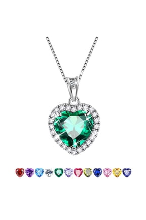 Green Heart Necklace for Women, May Birthstone Necklace Emerald Crystal 925 Sterling Silver Necklaces Jewelry Birthday Mother's Day Gifts Hipunk