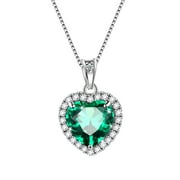 Green Heart Necklace for Women, May Birthstone Necklace Emerald Crystal 925 Sterling Silver Necklaces Jewelry Birthday Mother's Day Gifts Hipunk
