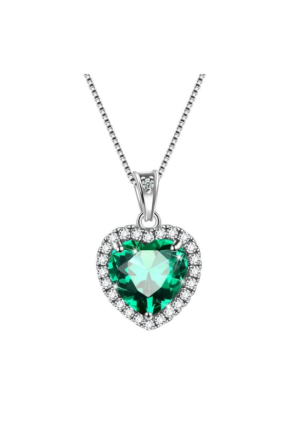 Green Heart Necklace for Women, May Birthstone Necklace Emerald Crystal 925 Sterling Silver Necklaces Jewelry Birthday Mother's Day Gifts Hipunk