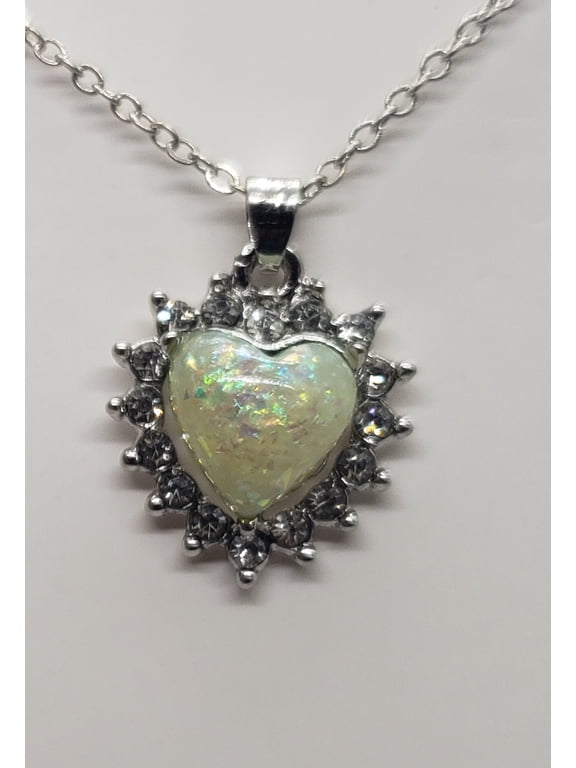 Green Heart Opal Silver Necklace