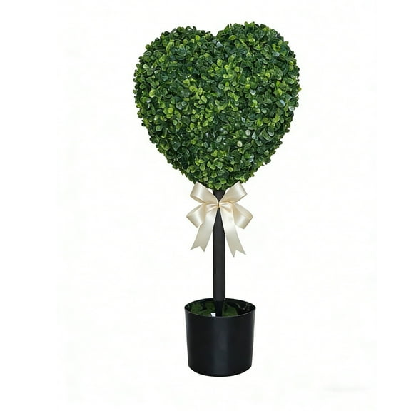 Green Heart-Shaped Topiary Tree, Faux Boxwood Ball Tree In Planter Pot, Indoor Outdoor Decor For Porch, Entryway, Patio And Home Decor, 23.6In Tall
