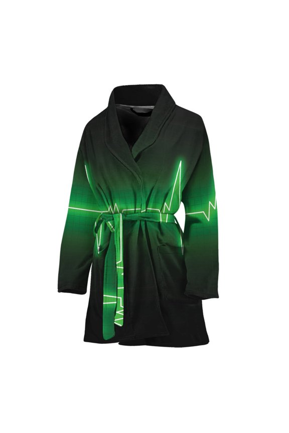 Green Heartbeat Women Bathrobe One Size Univeral Fits Fashion Lightweight Plush Fleece Long Robe For Women