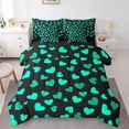 thumbnail image 1 of Green Hearts Comforter Set Queen,Romantic Valentine's Day Theme Bedding Set,Chic Love Hearts Fashion Green Black Bed Set 7 Pieces(Comforter+Fitted+Flat Sheet+Pillowcase+Pillow Cover), 1 of 5