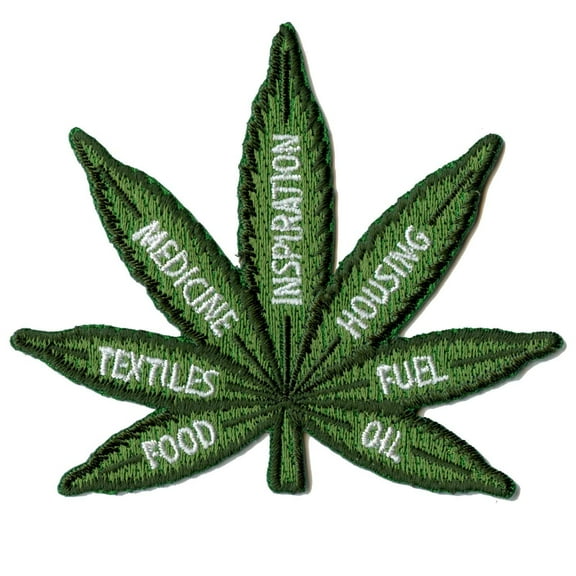Green Helpful Hemp Marijuana Leaf Embroidered Iron On Patch