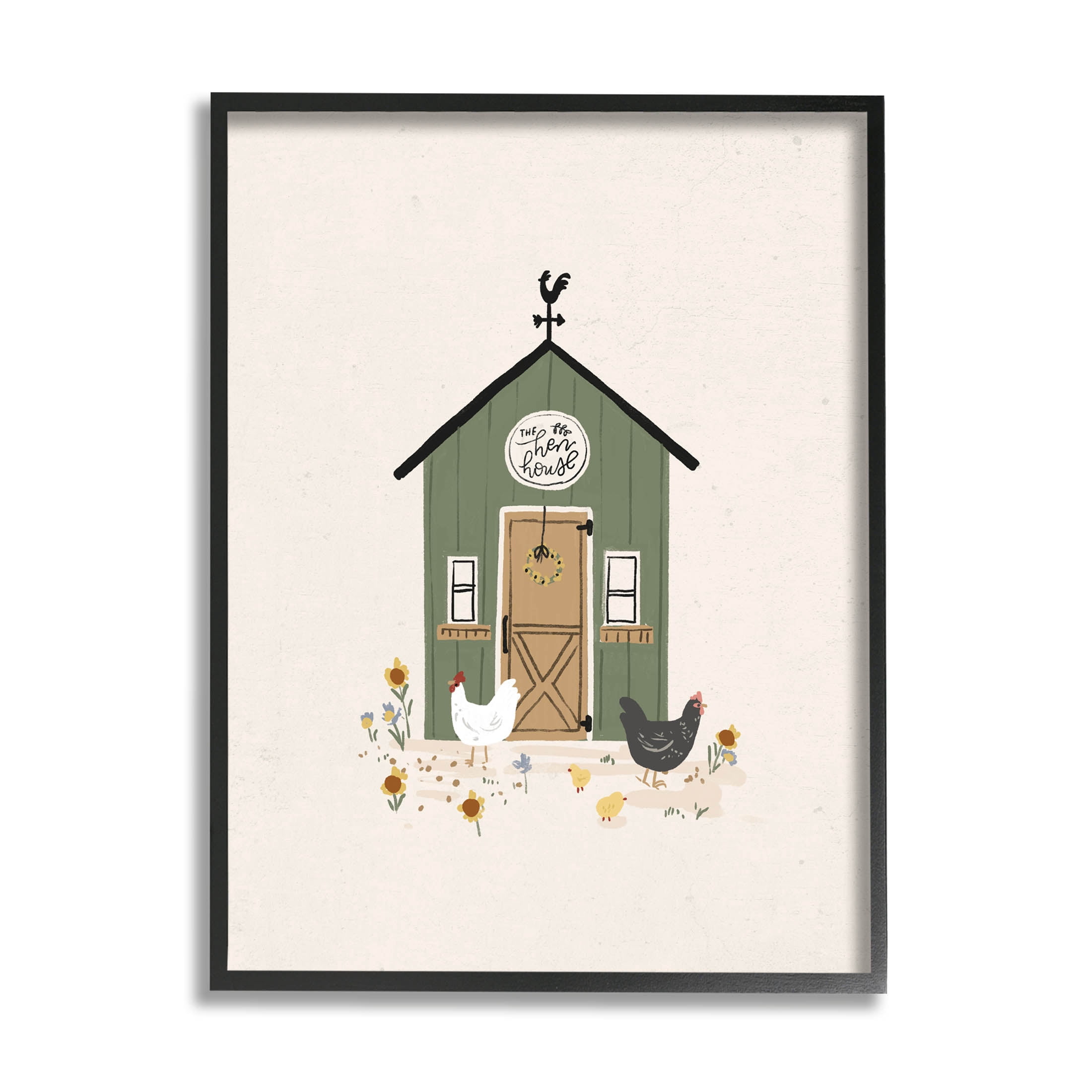 Green Hen House Chicken Farm Animals & Insects Graphic Art Black Framed Art Print Wall Art
