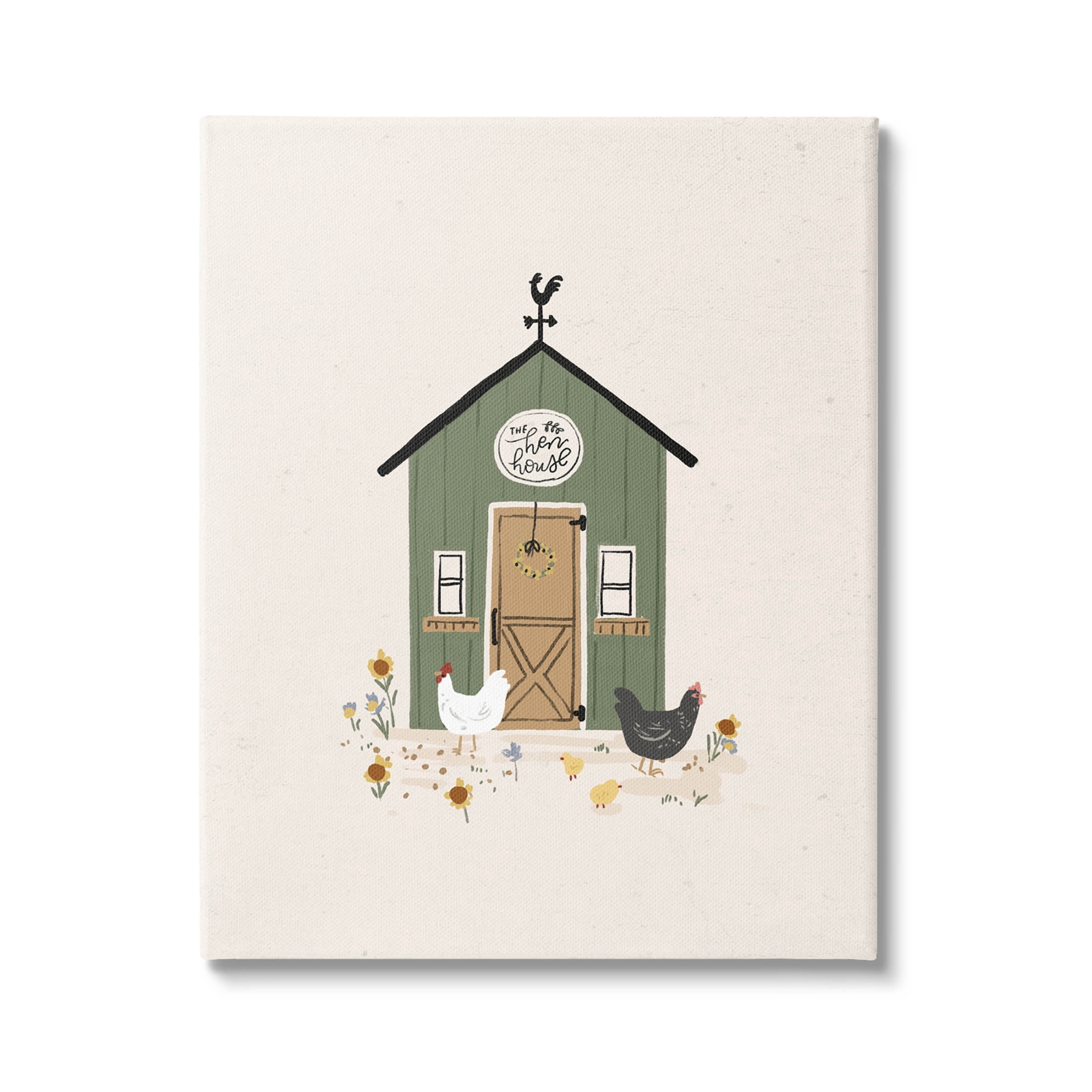 Green Hen House Chicken Farm Animals & Insects Graphic Art Gallery Wrapped Canvas Print Wall Art