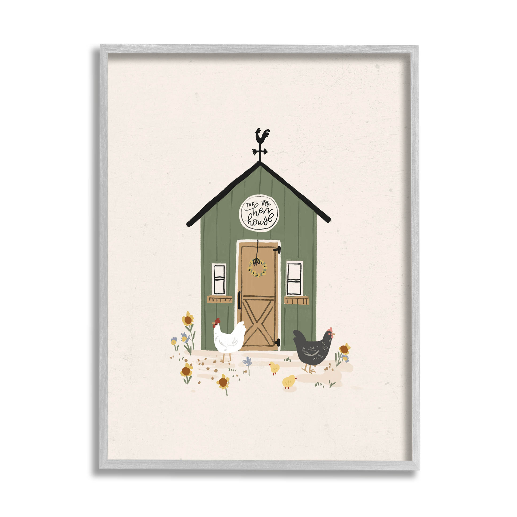 Green Hen House Chicken Farm Animals & Insects Graphic Art Gray Framed Art Print Wall Art