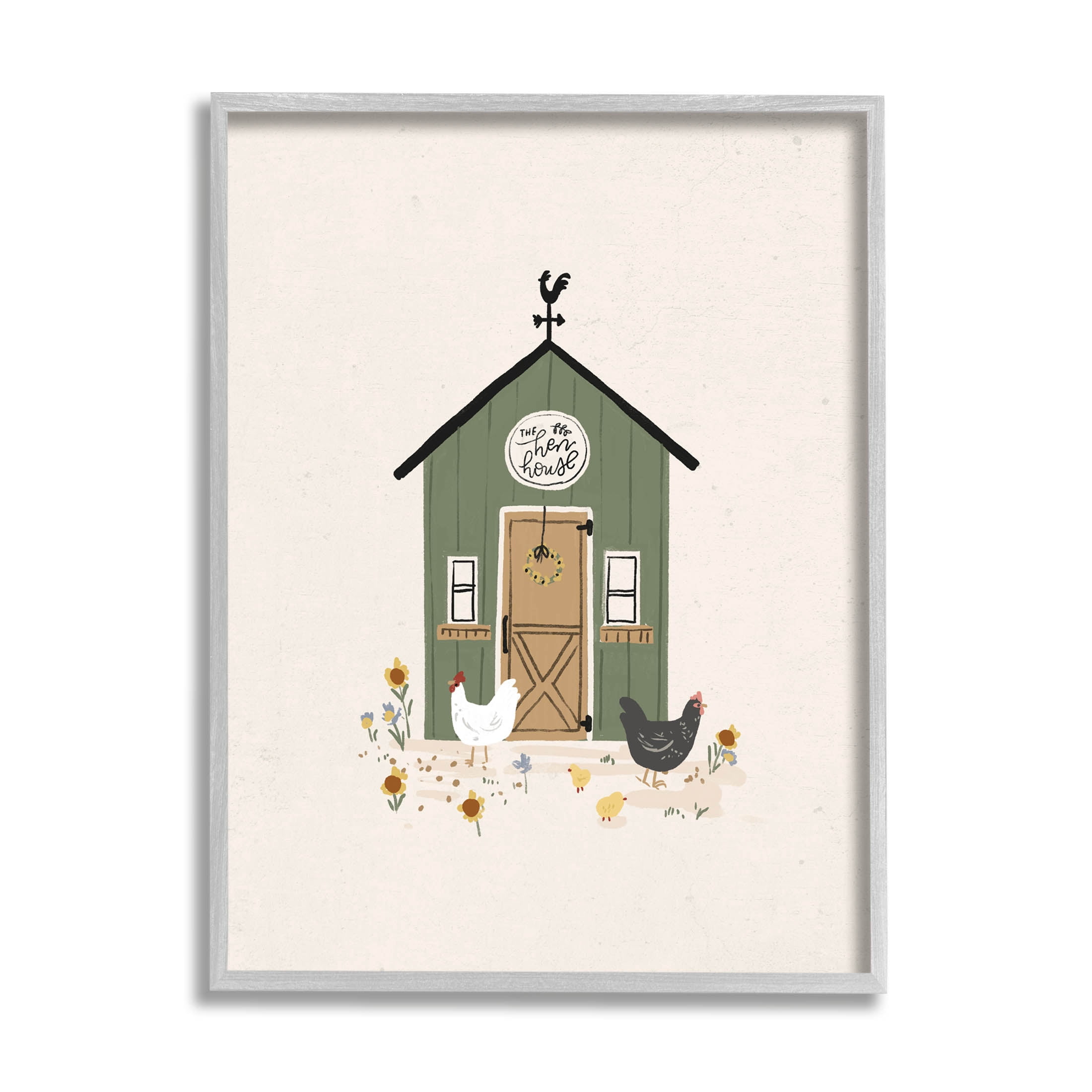 Green Hen House Chicken Farm Animals & Insects Graphic Art Gray Framed Art Print Wall Art