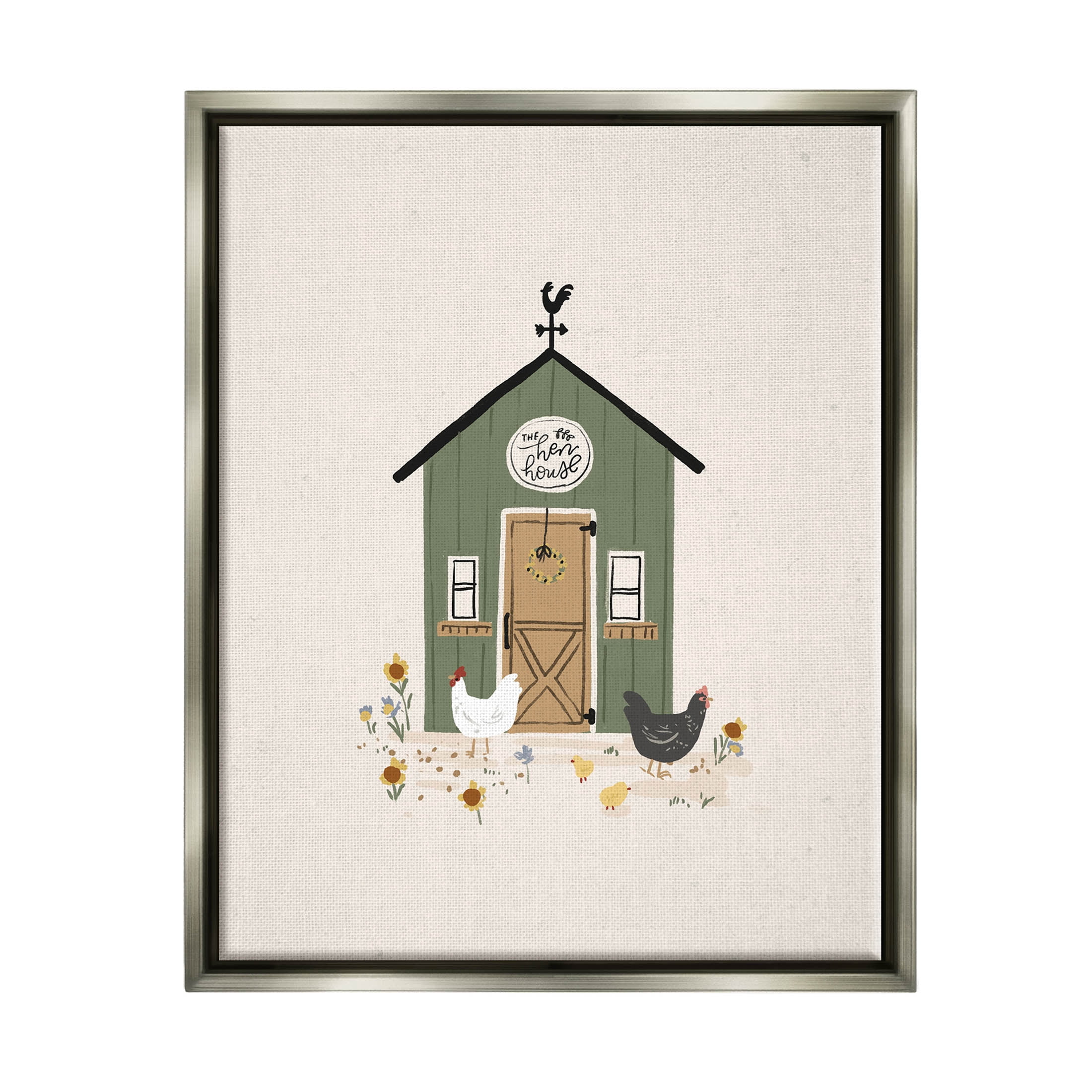 Green Hen House Chicken Farm Animals & Insects Graphic Art Luster Gray Framed Art Print Wall Art
