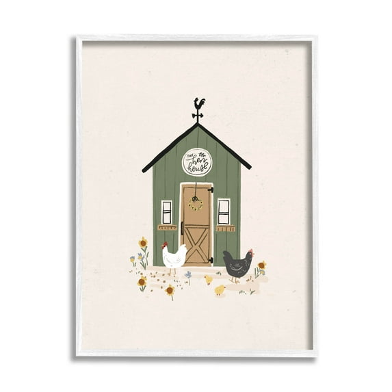 Green Hen House Chicken Farm Animals & Insects Graphic Art White Framed Art Print Wall Art