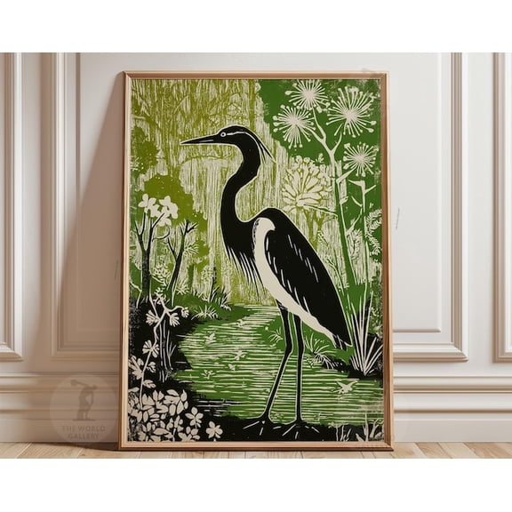 Green Heron Forest Bird Minimalist Woodland Wall Art, Unframed Paper Poster 24x36in